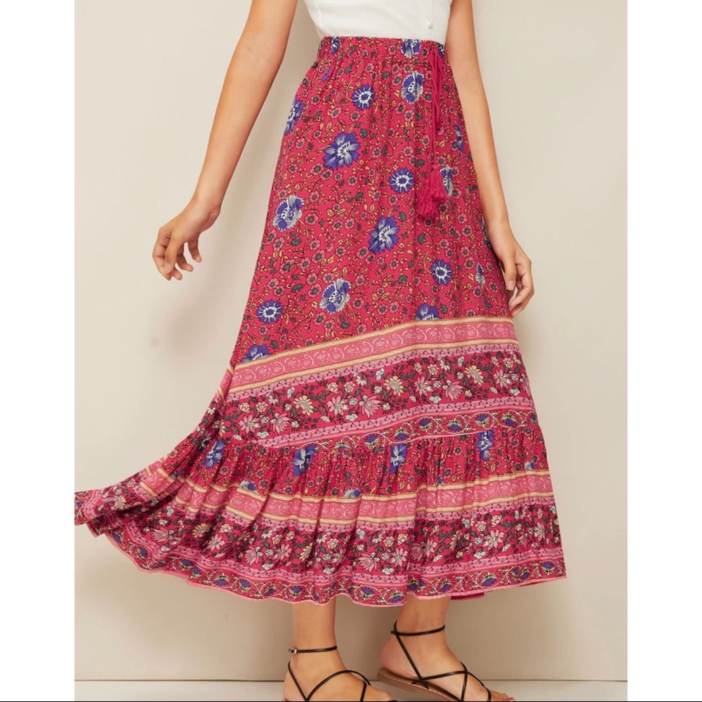 Boho Tasseled Floral Print  Skirt